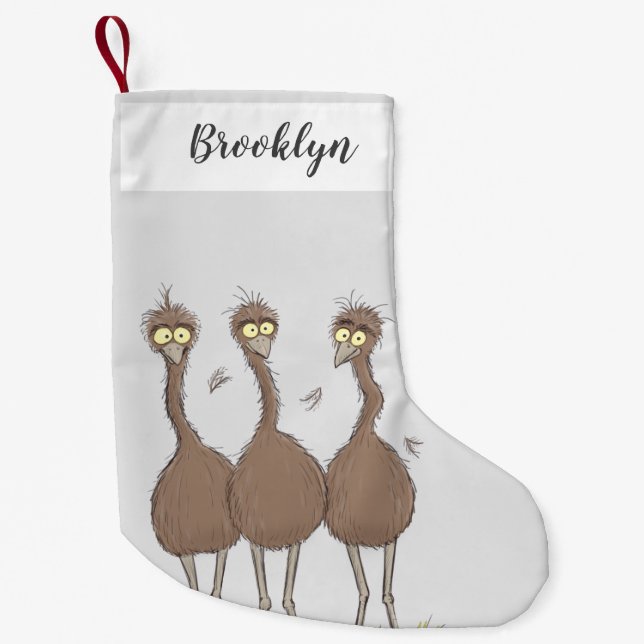 Funny Australian emu trio cartoon illustration  Small Christmas Stocking (Front)