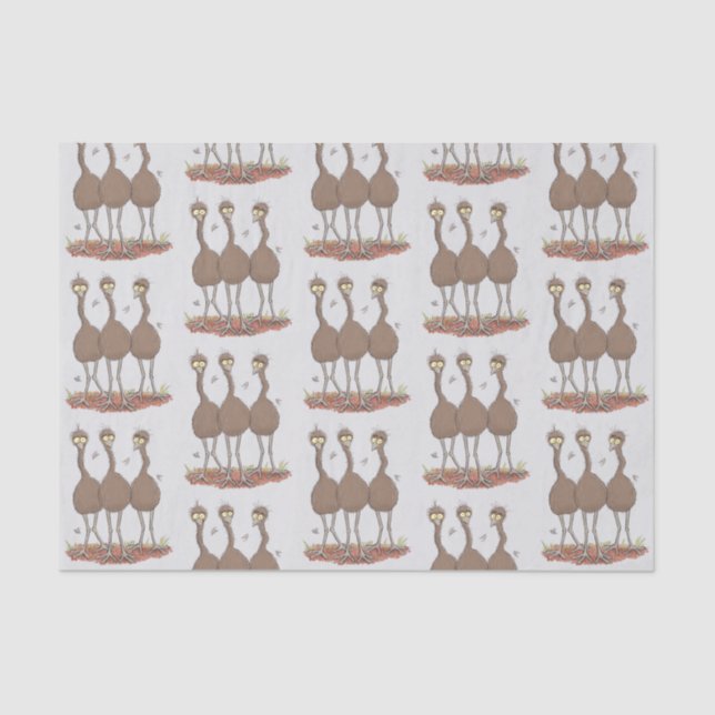 Funny Australian emu trio cartoon illustration Tissue Paper (Front)
