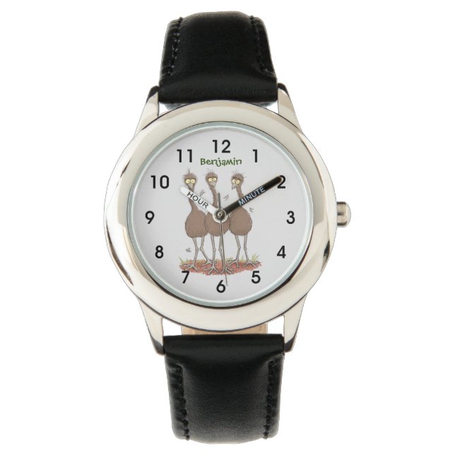 Funny Australian emu trio cartoon illustration Watch (Front)