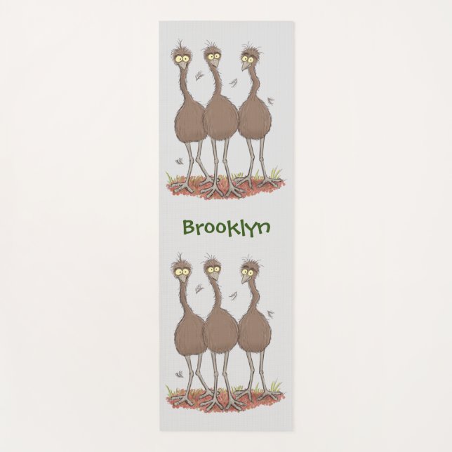Funny Australian emu trio cartoon illustration Yoga Mat (Front)