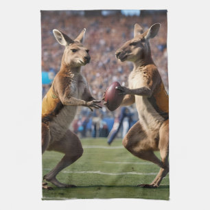 Funny Australian Kangaroos Playing Football, Tea Towel