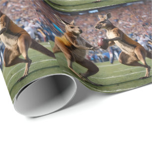 Funny Australian Kangaroos Playing Football, Wrapping Paper