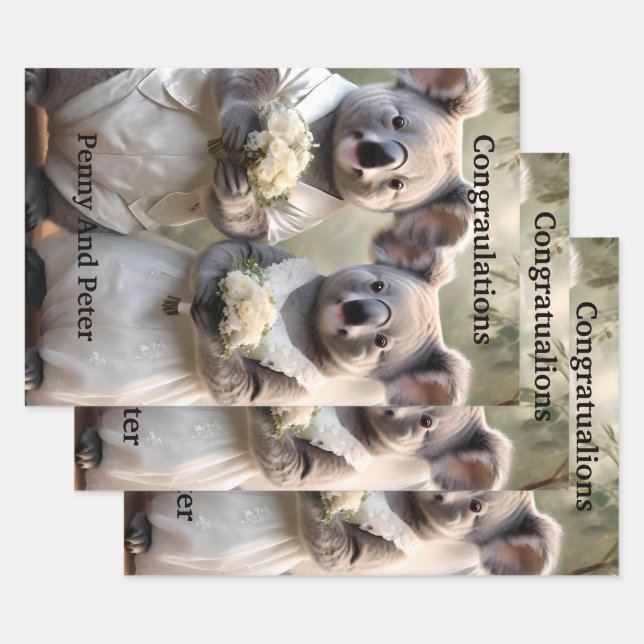 Funny Australian Koala Bear White Wedding, Wrapping Paper Sheet (Set)