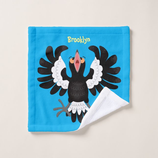 Funny Australian magpie cartoon illustration  Bath Towel Set (Wash Cloth)