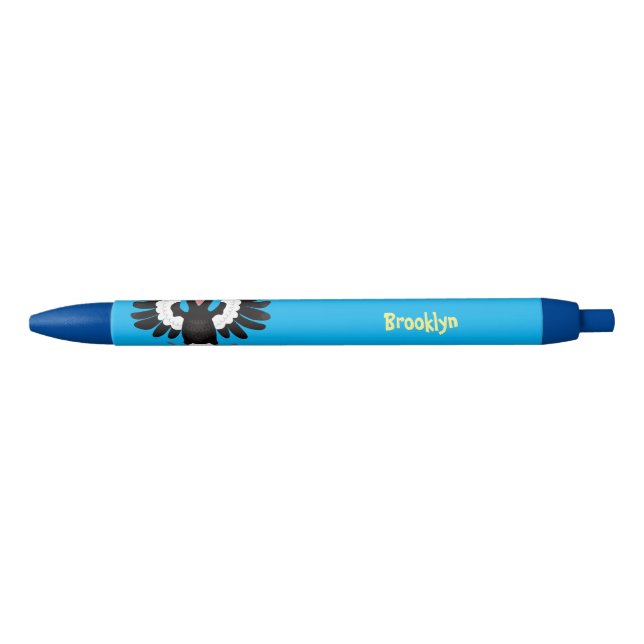 Funny Australian magpie cartoon illustration Black Ink Pen (Front)