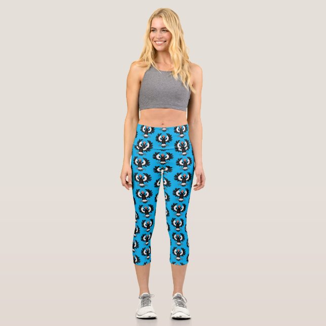 Funny Australian magpie cartoon illustration  Capri Leggings (Front)
