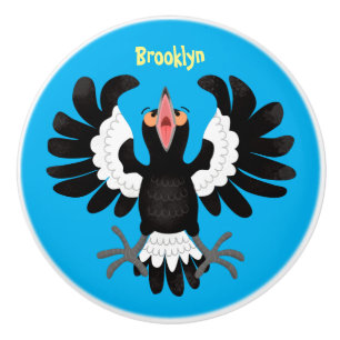 Funny Australian magpie cartoon illustration Ceramic Knob