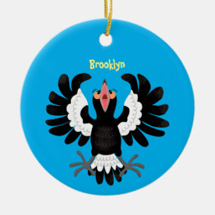 Funny Australian magpie cartoon illustration Ceramic Tree Decoration