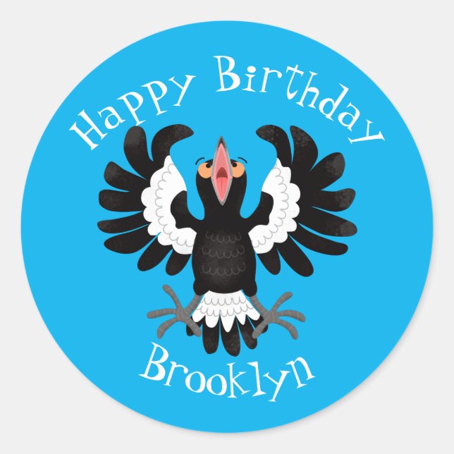 Funny Australian magpie cartoon illustration  Clas Classic Round Sticker (Front)