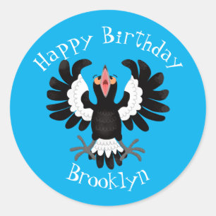 Funny Australian magpie cartoon illustration  Clas Classic Round Sticker