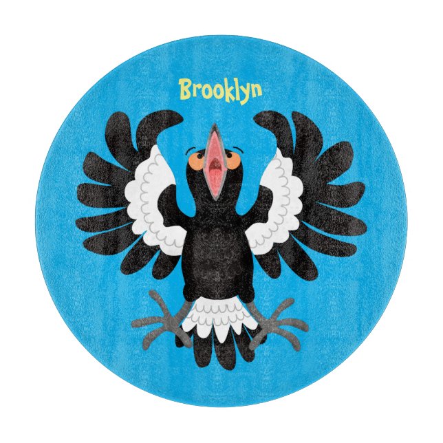 Funny Australian magpie cartoon illustration  Cutting Board (Front)