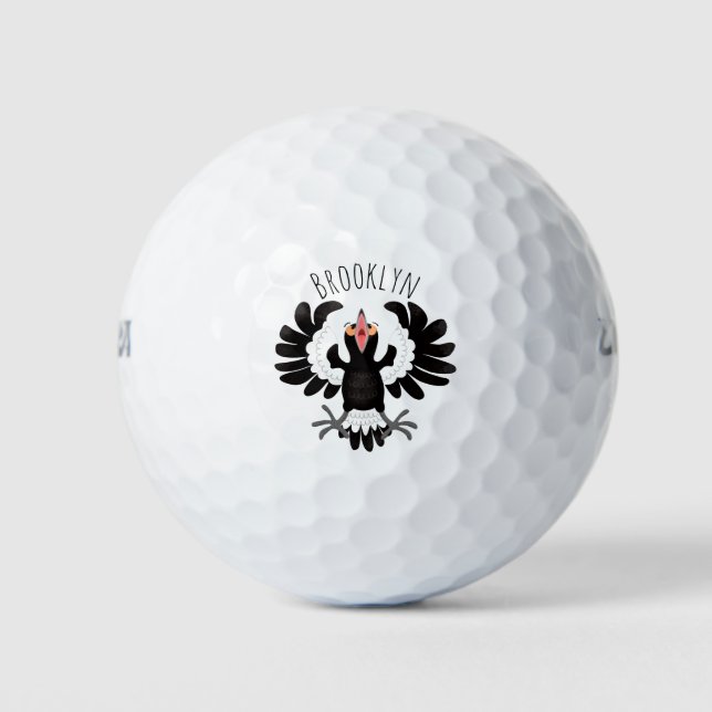 Funny Australian magpie cartoon illustration Golf Balls (Front)