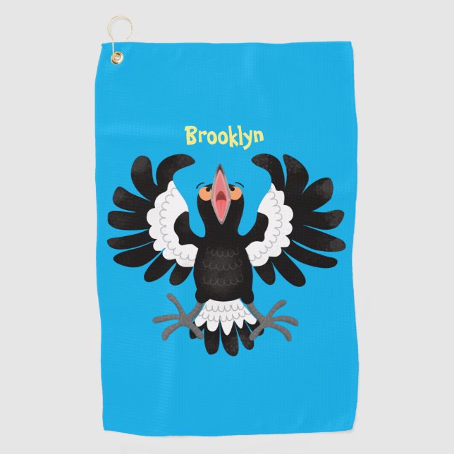 Funny Australian magpie cartoon illustration  Golf Towel (Front)