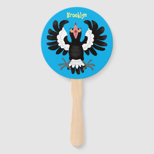 Funny Australian magpie cartoon illustration Hand Fan