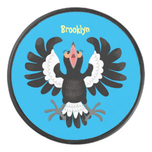 Funny Australian magpie cartoon illustration  Hockey Puck