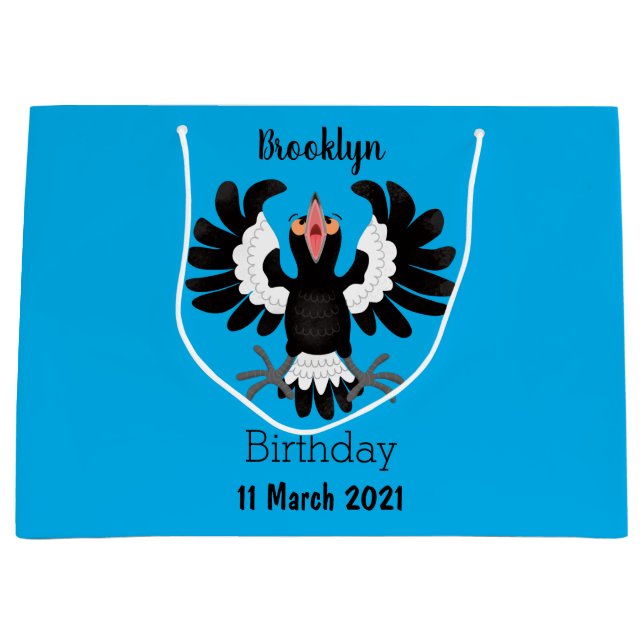 Funny Australian magpie cartoon illustration  Large Gift Bag (Front)