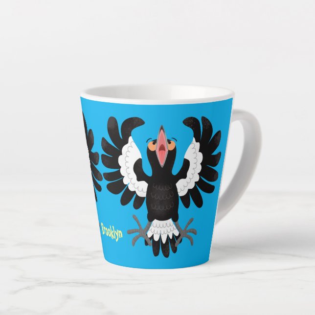 Funny Australian magpie cartoon illustration Latte Mug (Right Angle)