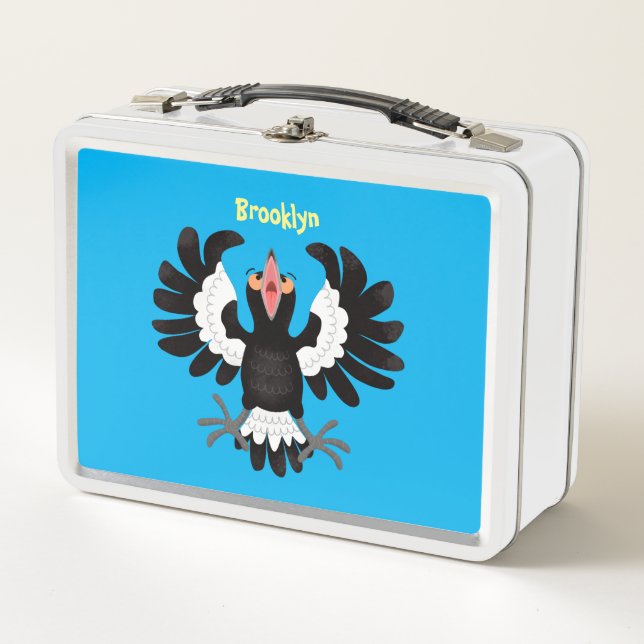 Funny Australian magpie cartoon illustration  Metal Lunch Box (Front)