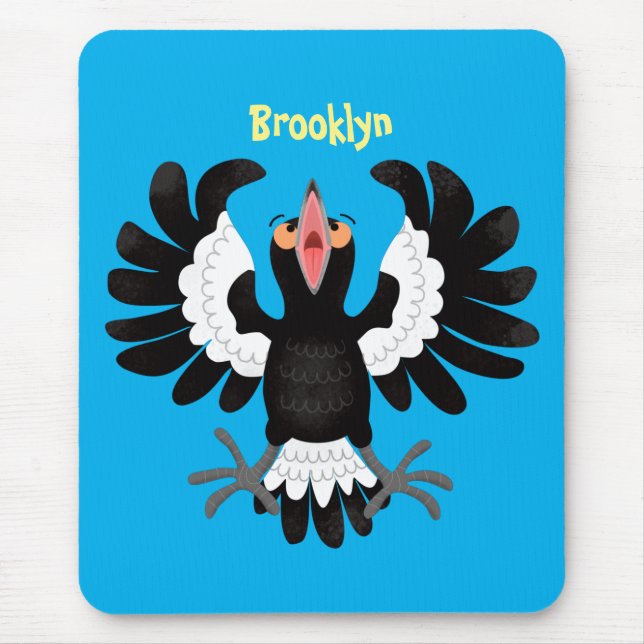 Funny Australian magpie cartoon illustration Mouse Mat (Front)