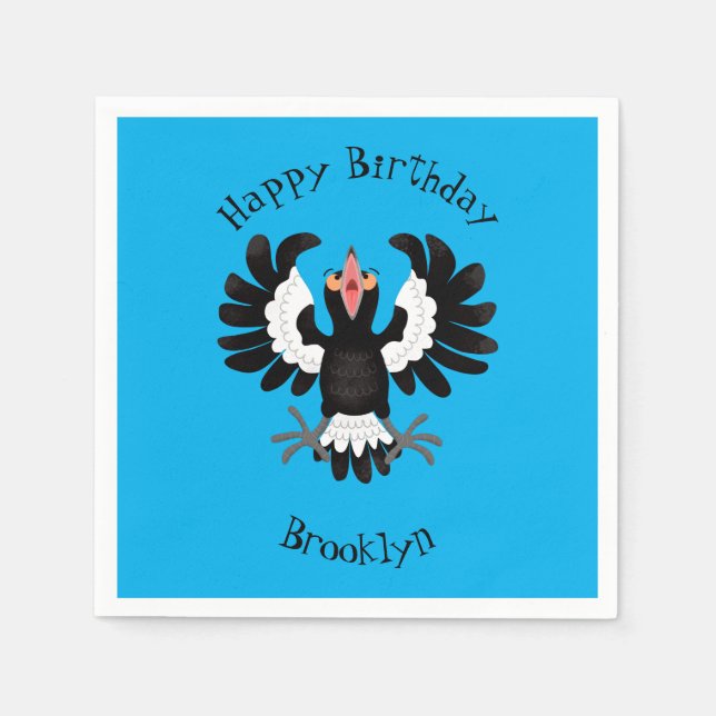Funny Australian magpie cartoon illustration  Napkin (Front)