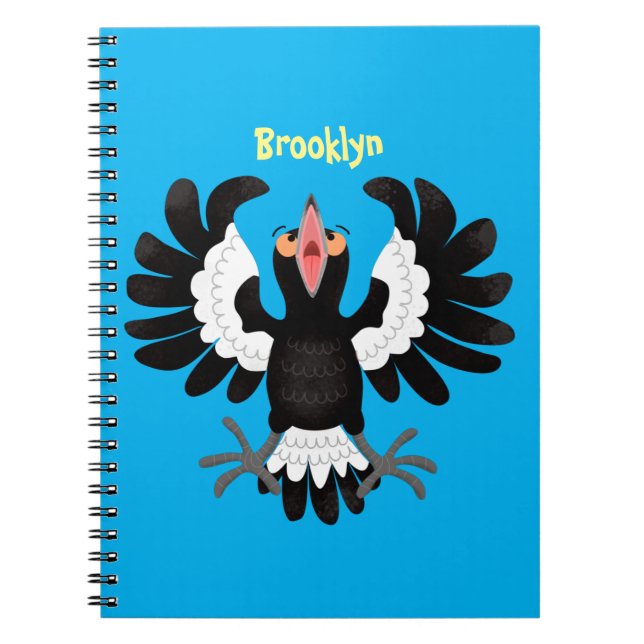 Funny Australian magpie cartoon illustration Notebook (Front)