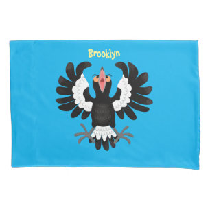 Funny Australian magpie cartoon illustration Pillowcase