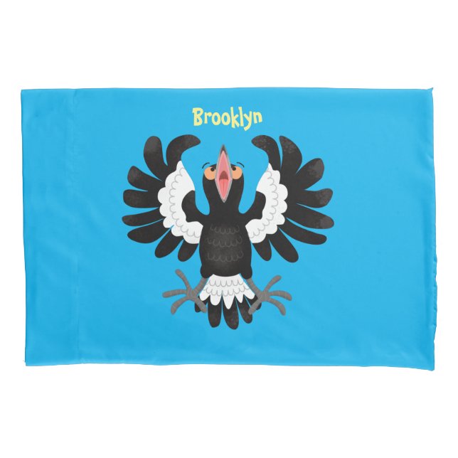 Funny Australian magpie cartoon illustration Pillowcase (Front)