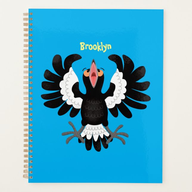 Funny Australian magpie cartoon illustration  Planner (Front)