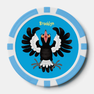 Funny Australian magpie cartoon illustration Poker Chips