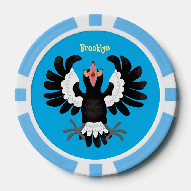 Funny Australian magpie cartoon illustration Poker Chips (Front)