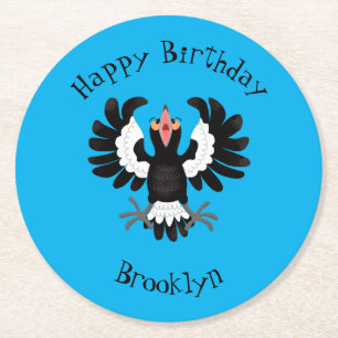 Funny Australian magpie cartoon illustration Round Paper Coaster