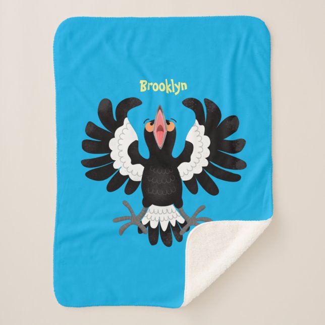 Funny Australian magpie cartoon illustration  Sherpa Blanket (Front)
