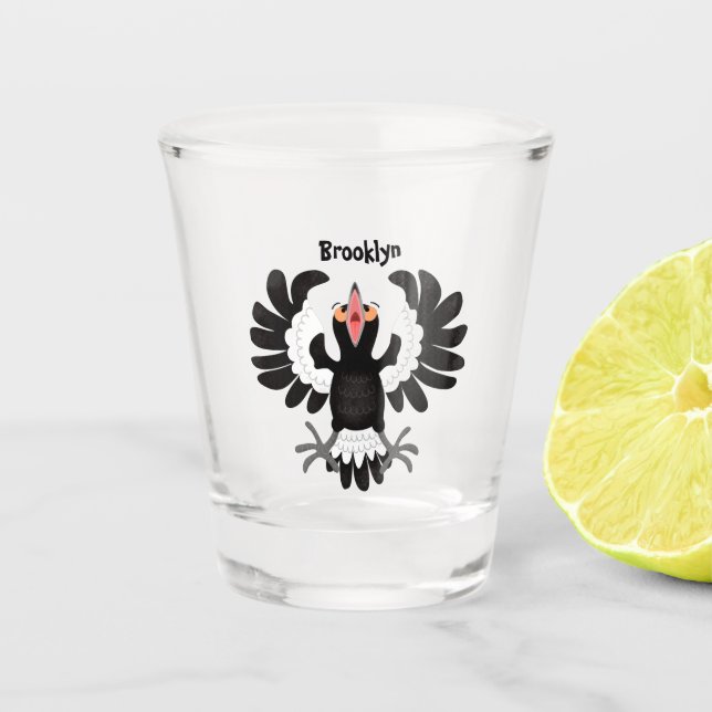 Funny Australian magpie cartoon illustration Shot Glass (Front)