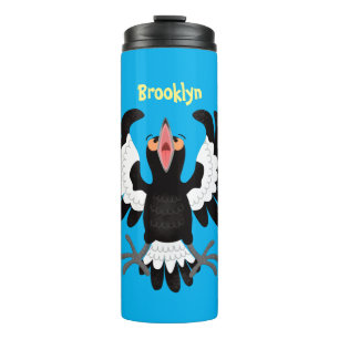 Funny Australian magpie cartoon illustration Thermal Tumbler