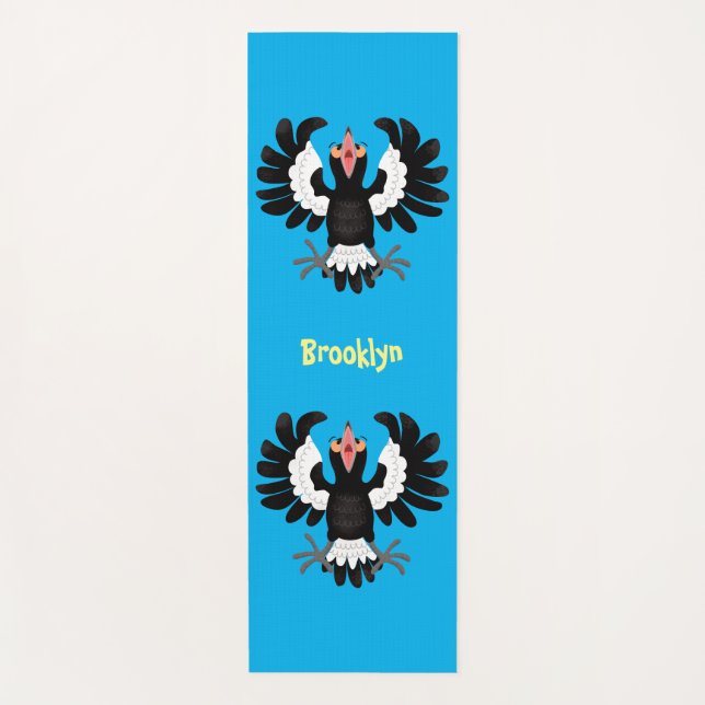 Funny Australian magpie cartoon illustration Yoga Mat (Front)
