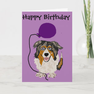 Funny Australian Shepherd Holding Balloon Art Card