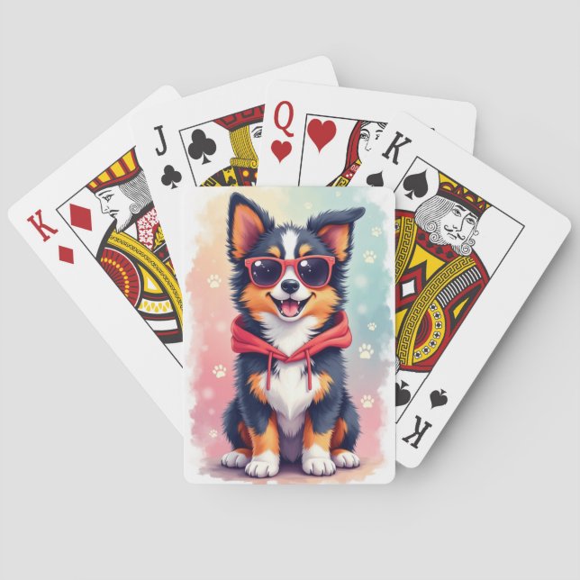Funny Australian Shepherd Kawaii Dog Playing Cards (Back)