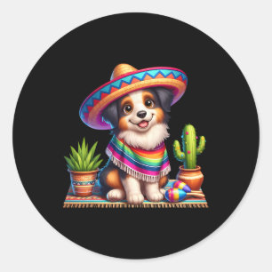 Funny Australian Shepherd Saying Hi Cinco De Mayo  Classic Round Sticker