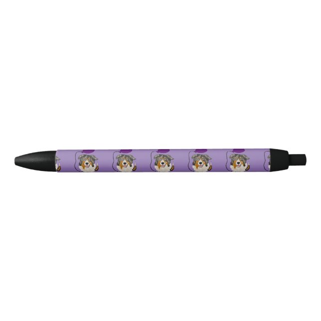 Funny Australian Shepherd with Balloon Art Black Ink Pen (Front)