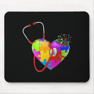 Funny Autism Awareness Nurse Autism Puzzle Stethos Mouse Mat
