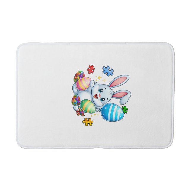 Funny Autism Awareness Puzzle Easter Bunny Eggs Ki Bath Mat (Front)