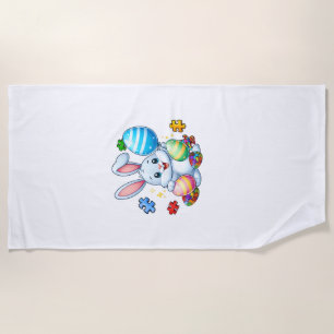 Funny Autism Awareness Puzzle Easter Bunny Eggs Ki Beach Towel