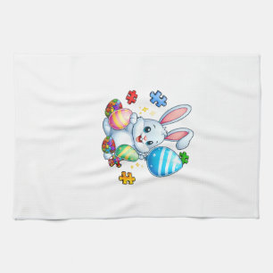 Funny Autism Awareness Puzzle Easter Bunny Eggs Ki Tea Towel