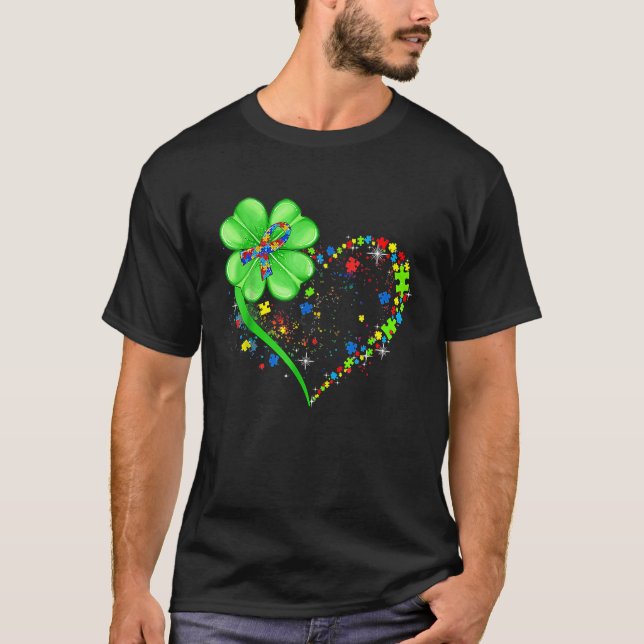 Funny Autism Awareness St Patricks Day Clover Auti T-Shirt (Front)