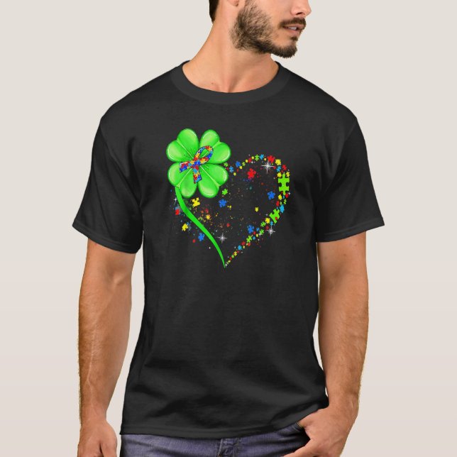 Funny Autism Awareness St Patricks Day Clover Auti T-Shirt (Front)