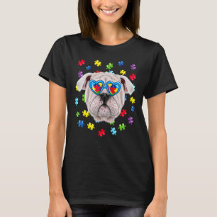 Funny Autism English Bulldog Dog Puzzle Sunglasses T-Shirt