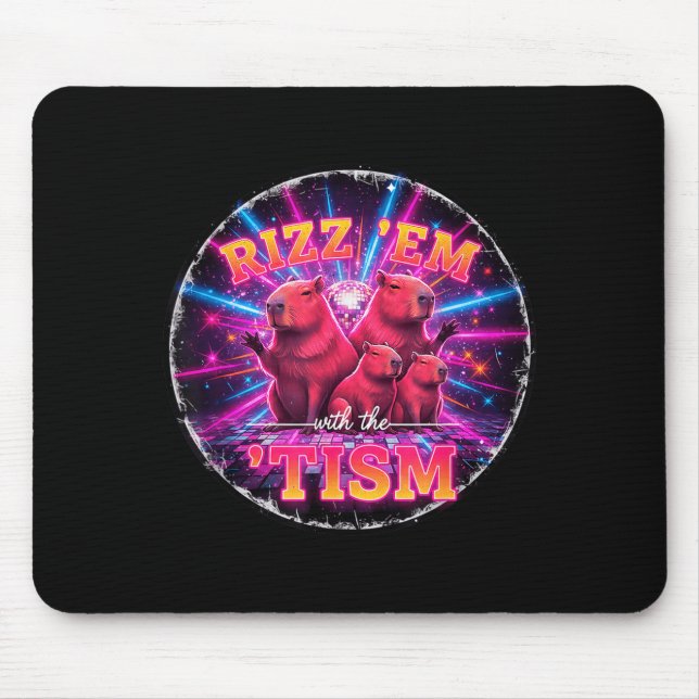 Funny Autism Rizz Em With The Tism Capybara Meme A Mouse Mat (Front)
