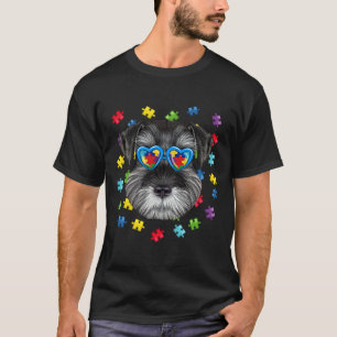 Funny Autism Schnauzer Dog Puzzle Sunglasses Boys T-Shirt