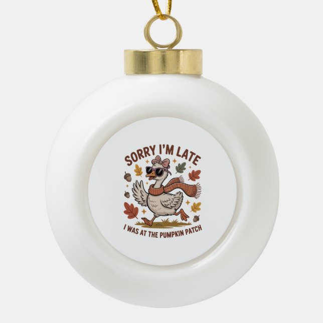Funny Autumn Goose Ceramic Ball Christmas Ornament (Front)