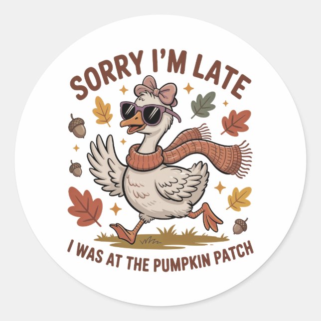 Funny Autumn Goose Classic Round Sticker (Front)
